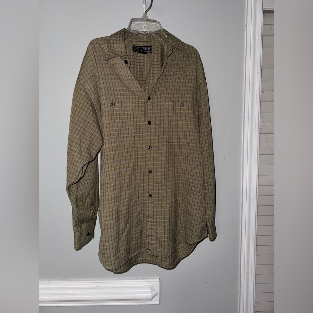 Olive Plaid Long-Sleeve Casual Button-Down Shirt
